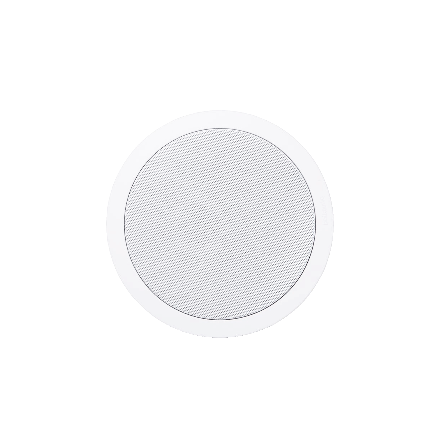 A top view of a white circular device with a black center featuring a dog logo and a multicolored LED ring around it, symbolizing the Josh AI voice control device.