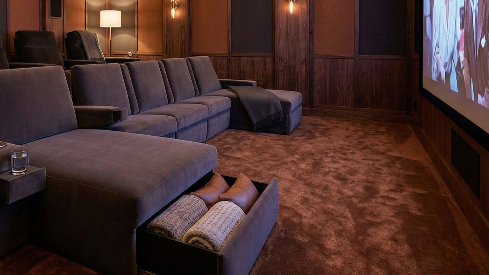 grey suede couch with pullout storage