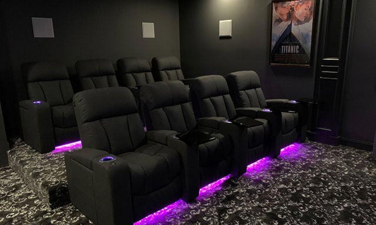 Showroom seats with purple led light
