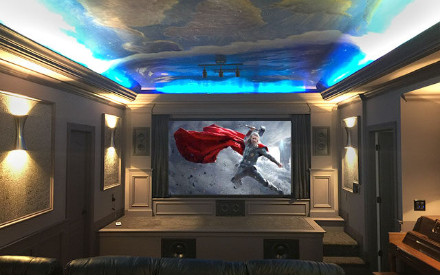 Dedicated Home Theater with Painted Ceiling